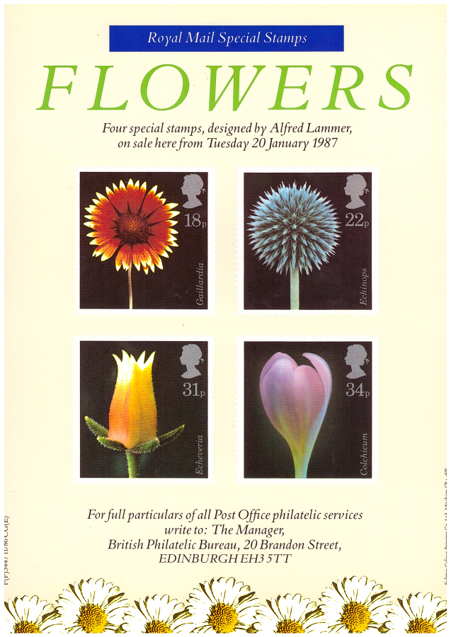 (image for) 1987 Flowers Post Office A4 poster. PL(P)3447 11/86 CG(E). - Click Image to Close